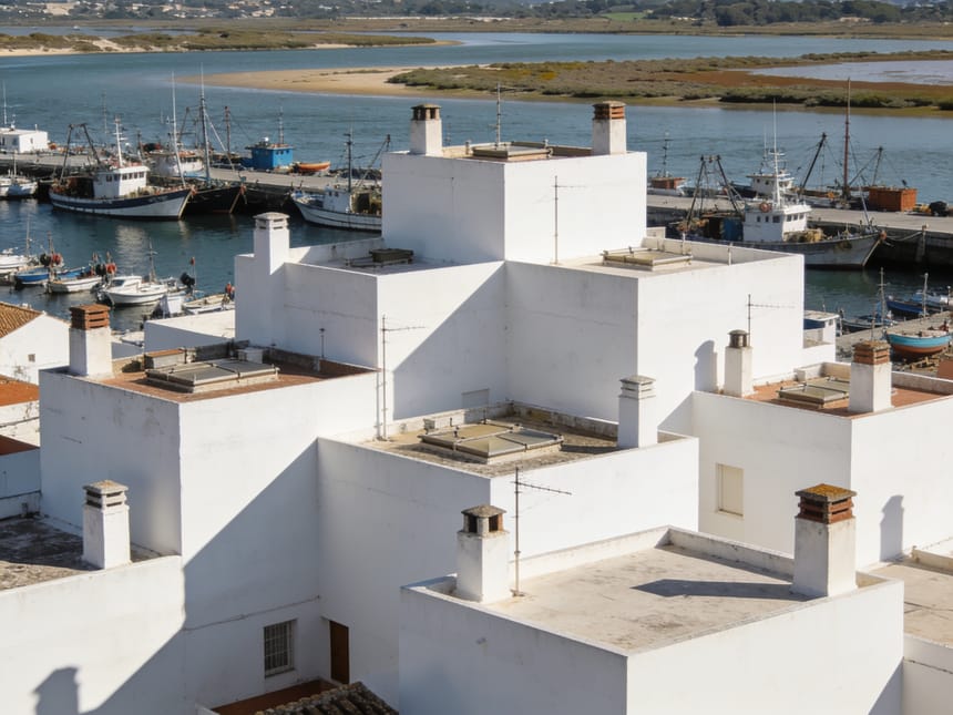 The flat-roofed cube houses and fishing harbour at Olhao