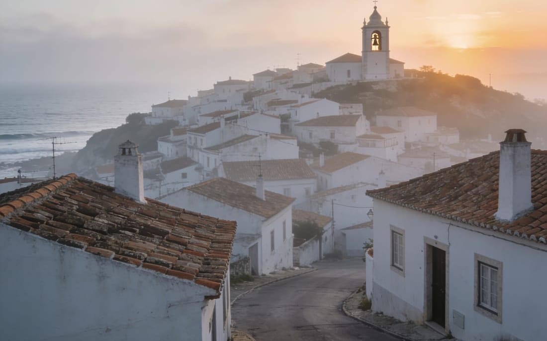 An Algarve hill town in early morning haze