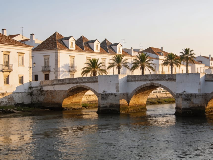 The old arched bridge over the river at Tavira